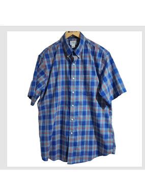 LL Bean Plaid Shirt Men's Large Regular Short Sleeve Button Up Wrinkle Resistant